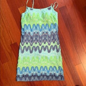 Lilly Pulitzer Blue and Green Pattern Mini Dress Built In Bra Small Like New